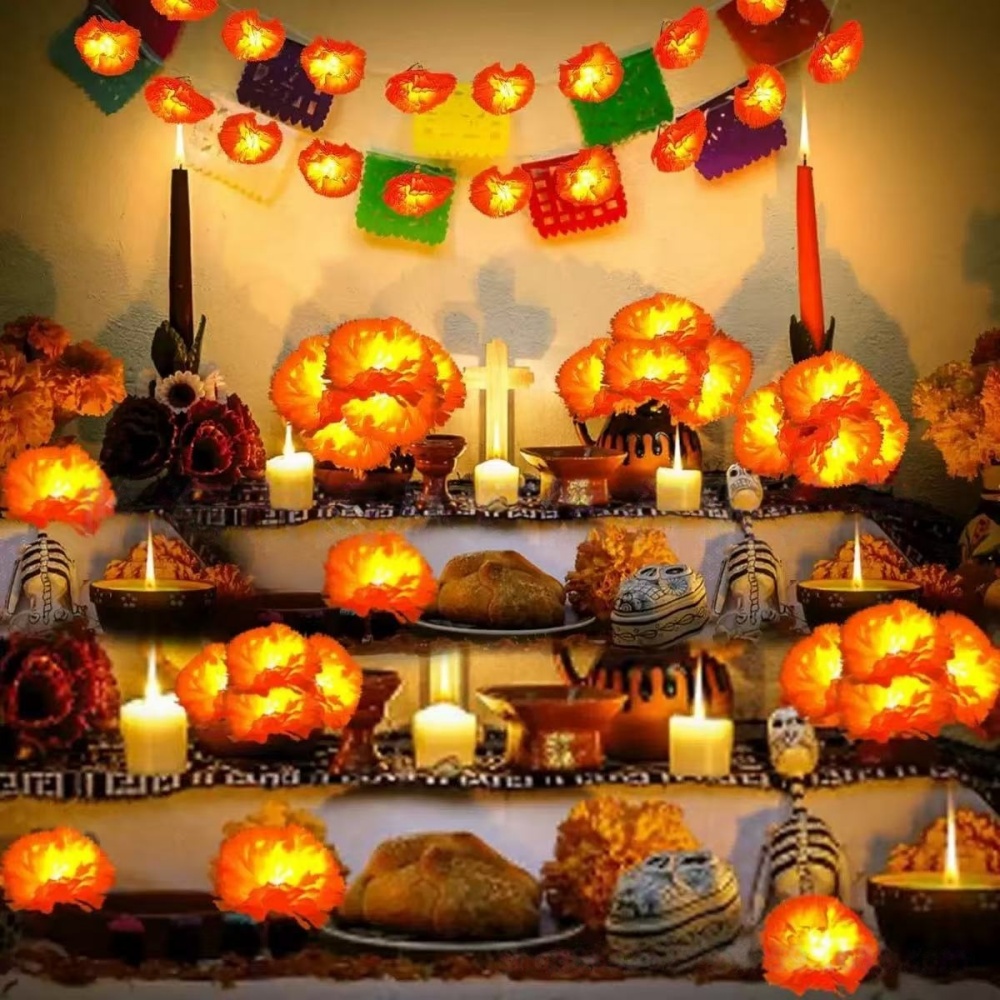 Halloween Led String Lights Orange - أضواء LED على شكل زهور الماريجولد