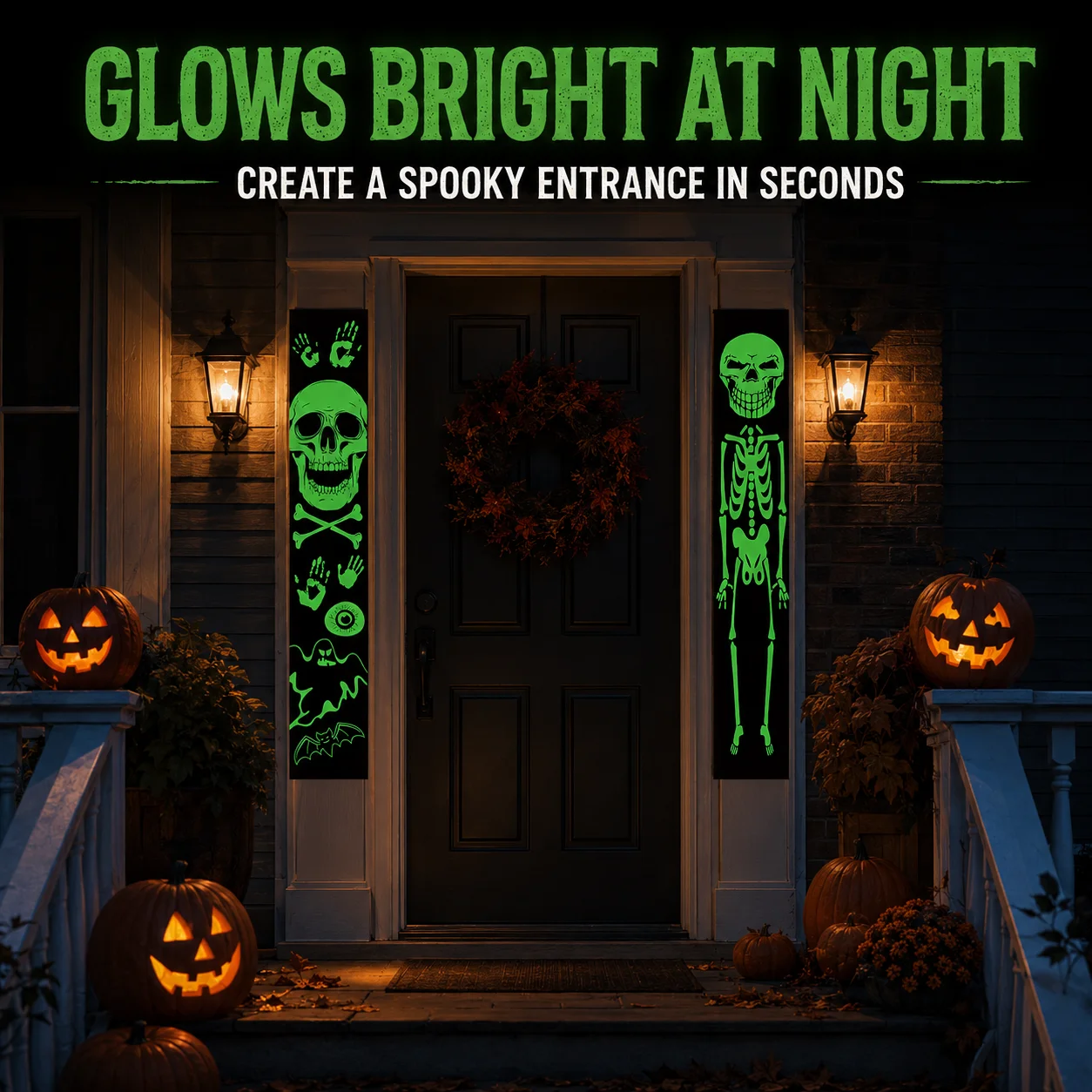 Halloween Skeleton Decoration - 2 قطعة من أعلام الشرفة المتوهجة