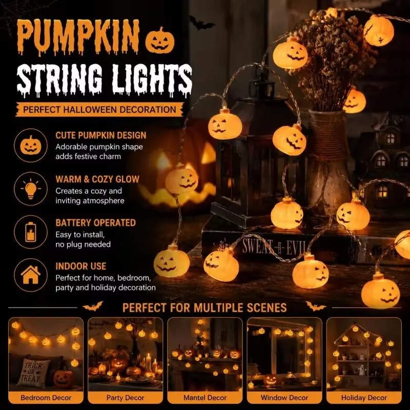 Halloween Pumpkin Decor Led - سلسلة أضواء LED على شكل قرع