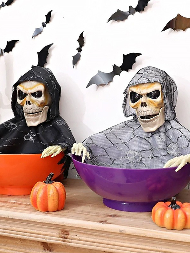 حامل وعاء حلوى على شكل جمجمة،  - مراجعة Halloween Skeleton Decoration وسعره