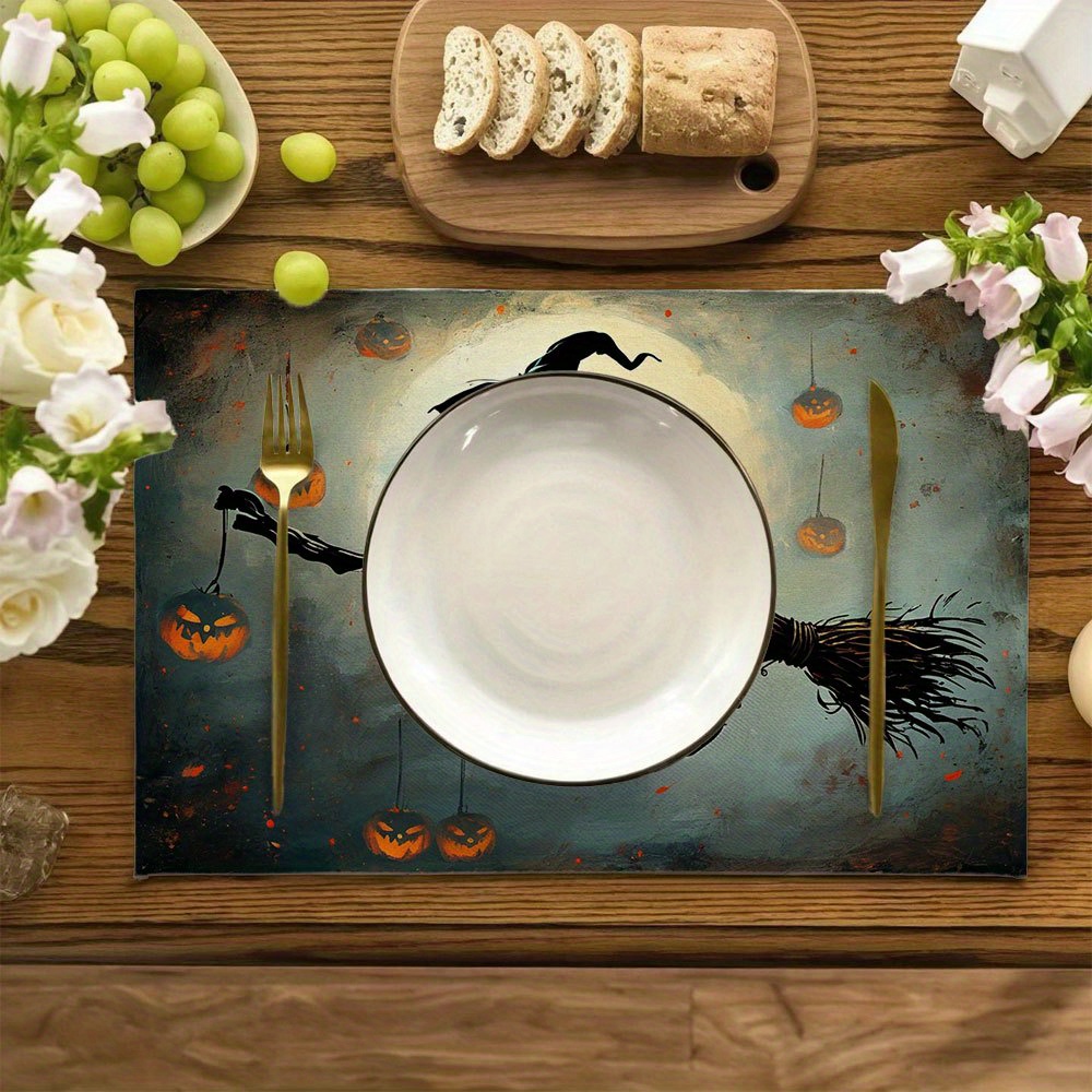 مجموعة من 4 مفارش طاولة بتصميم - مراجعة Pumpkin Lantern Halloween وسعره